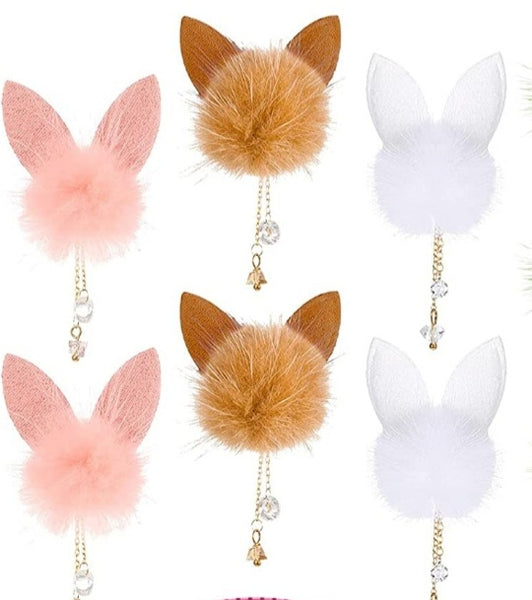 Bunny Ear Dangling Pom Poms & No ear pom poms