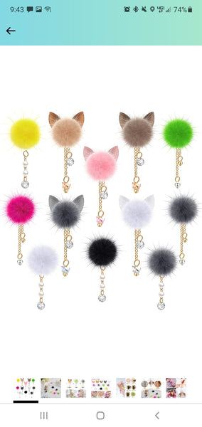 Bunny Ear Dangling Pom Poms & No ear pom poms